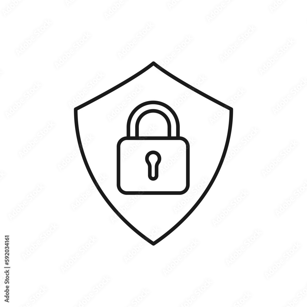 Padlock and shield. Secure, protection line icon isolated on white background. Vector illustration Padlock and shield. Secure, protection line icon isolated on white background. Vector illustration