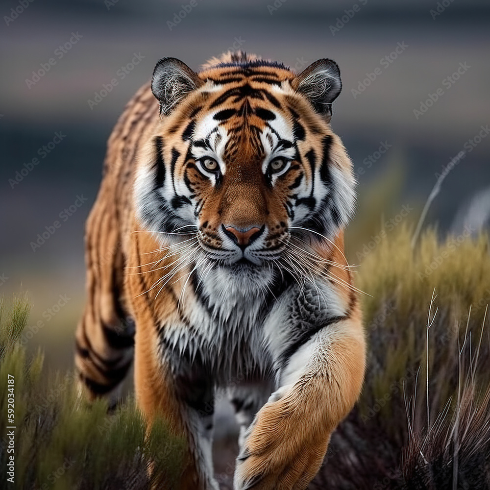 Fototapeta premium The tiger lets out an angry growl.Generative AI. High quality photo