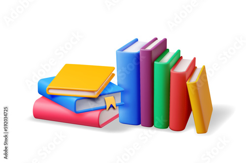 3D Stack of Closed Books Isolated. Render Pile of Books Icon. Set of Educational or Business Literature. Reading Education, E-book, Literature, Encyclopedia, Textbook. Vector Illustration
