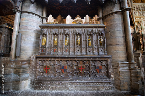 Tomb of King Edward III in Lady Chapel in Westminster Abbey. The church is UNESCO World Heritage Site located next to Palace of Westminster in city of Westminster in London, England, UK. 