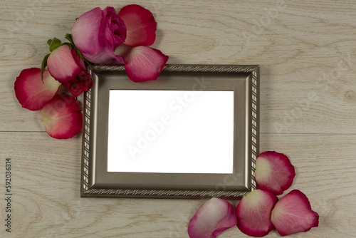 Photo frame and rose flower