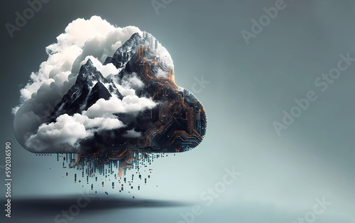 Cloud storage in the form of a cloud on a blue banner background. Generative AI