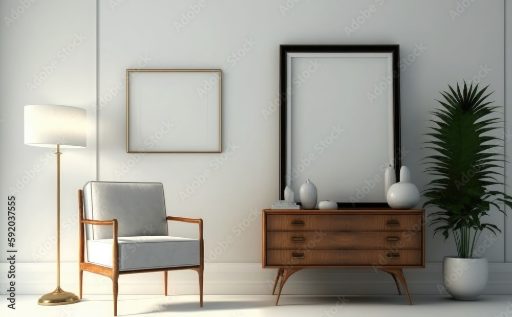 Blank wooden picture frame mockup on wall, Empty picture frame mockup on a wall vertical frame mockup in modern minimalist interior Blank wooden picture frame mockup on wall, Empty picture frame mockup on a wall vertical frame mockup in modern minimalist interior