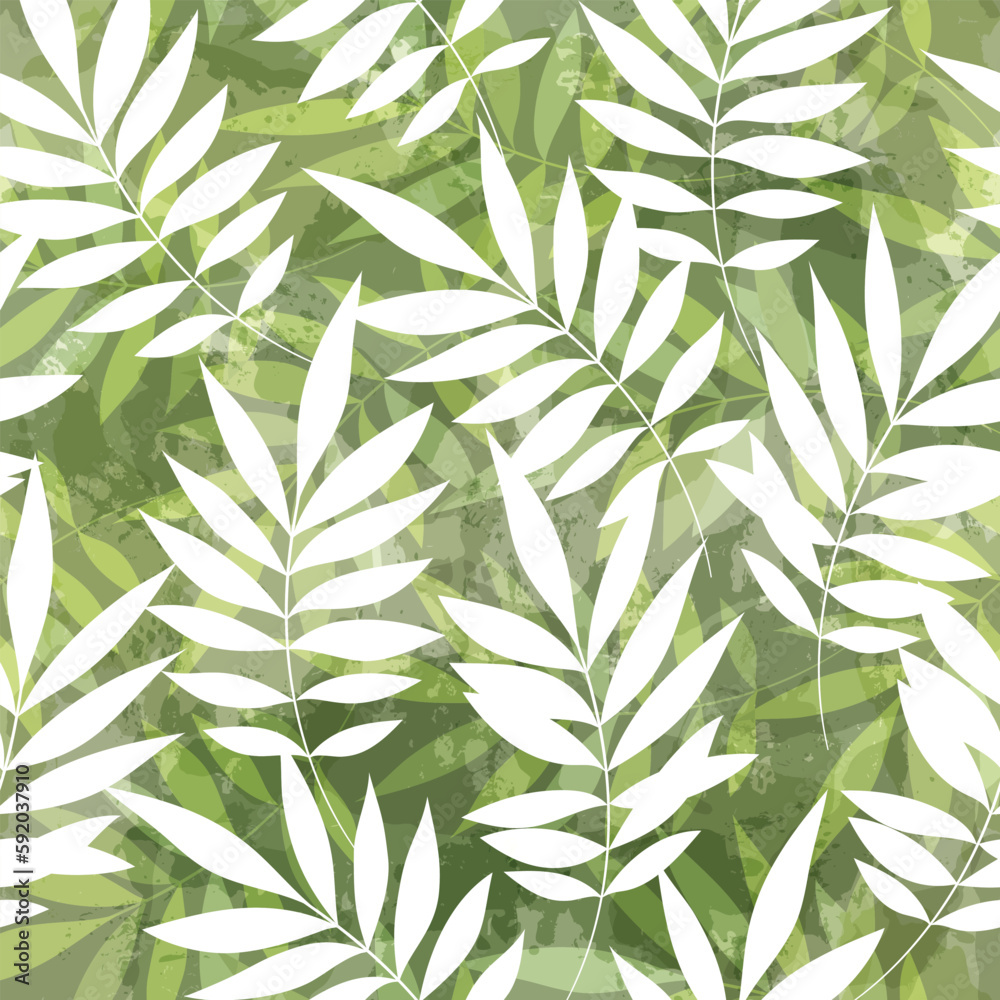 Fototapeta premium Leaves pattern. Watercolor leaves seamless vector background, textured jungle summer print