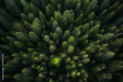 drone view of pine forest