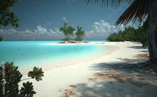 Summer vacation ocean beach, Beautiful sea beach on a tropical island, Palms on empty idyllic tropical sand beach