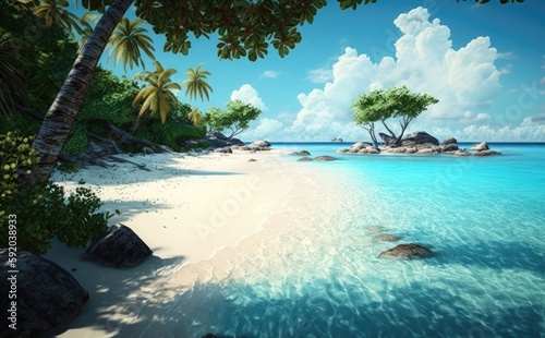 Beautiful summer Tropical beach, a island, Tropical white sand beach with coco palms