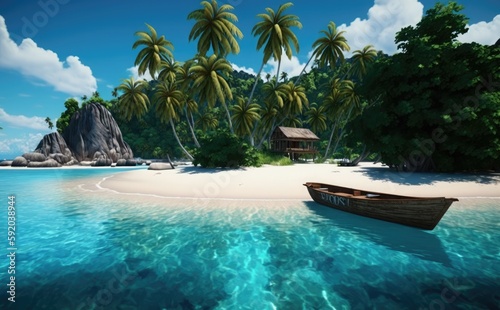 Beautiful summer Tropical beach, a island, Tropical white sand beach with coco palms