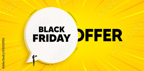Black Friday Sale. Chat speech bubble banner. Special offer price sign. Advertising Discounts symbol. Black friday speech bubble message. Talk box background. Vector © blankstock