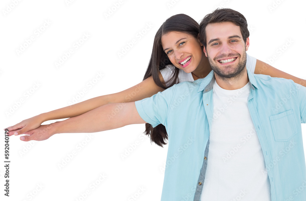 Happy casual man giving pretty girlfriend piggy back Happy casual man giving pretty girlfriend piggy back