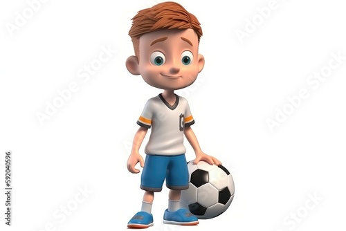 3D cartoon cute soccer player kid. Generative AI