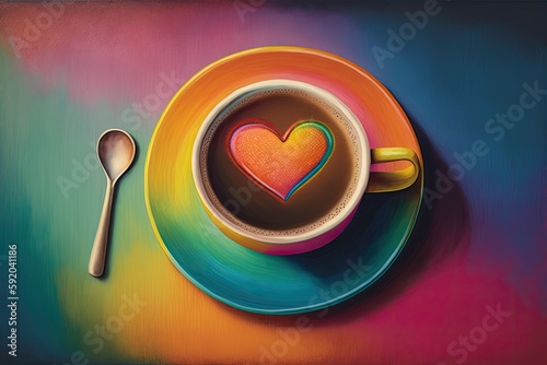 coffee cup with a latte art heart design. Generative AI