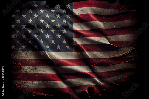 Happy labor day, America usa flag wrinkled on dark background 3d render. Generative Ai