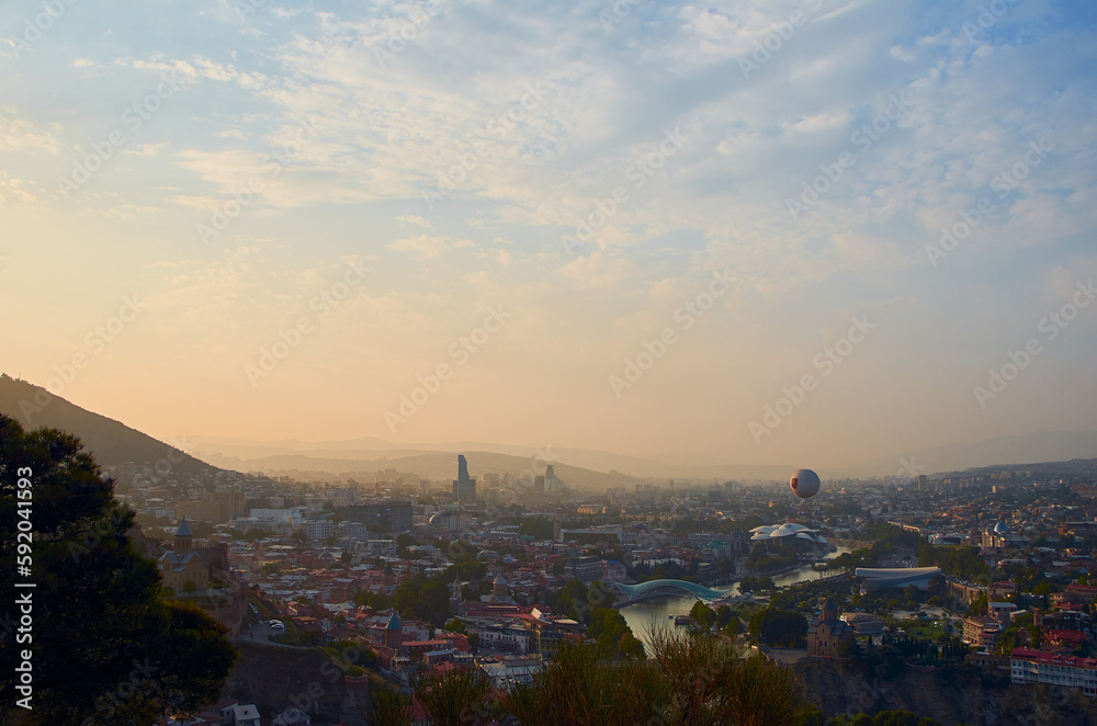 panorama of the Tbilisi city with the view to the river