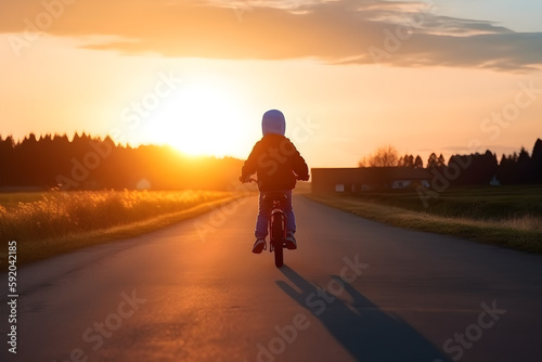 Kid Riding In The Sunset