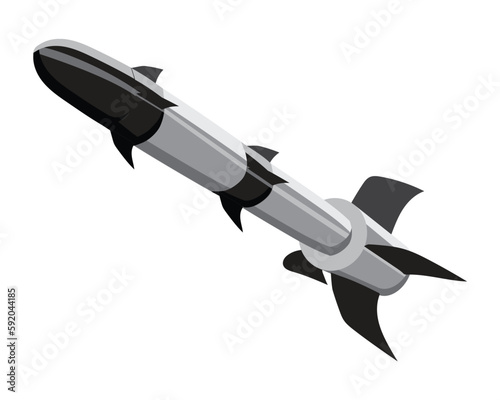 vector design of a bullet or rocket or missile with black and gray base colors which is usually used in a war and fired from the launcher