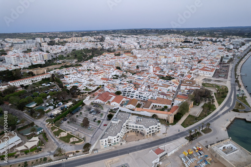 Aerial from the city Lagos portugal with the Forte da Bandeira in view with the beach praia