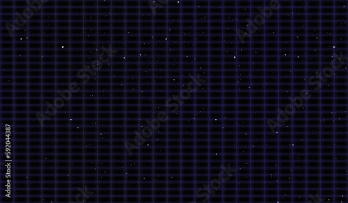 Abstract Retro Background with Neon Purple Grid. Wireframe Lines on Dark Sky with Stars. Digital Y2k Metaverse Illustration