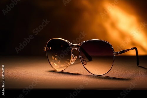 Golden luxury sunglasses background, generative ai © Arisctur