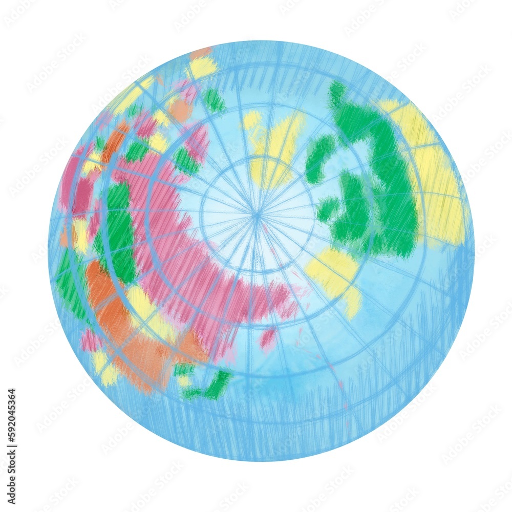 Obraz premium Color illustration of a globe from the JOURNEY OF RACCOONS Collection. For website design, printing on clothes, postcards, posters. Globe view from above.