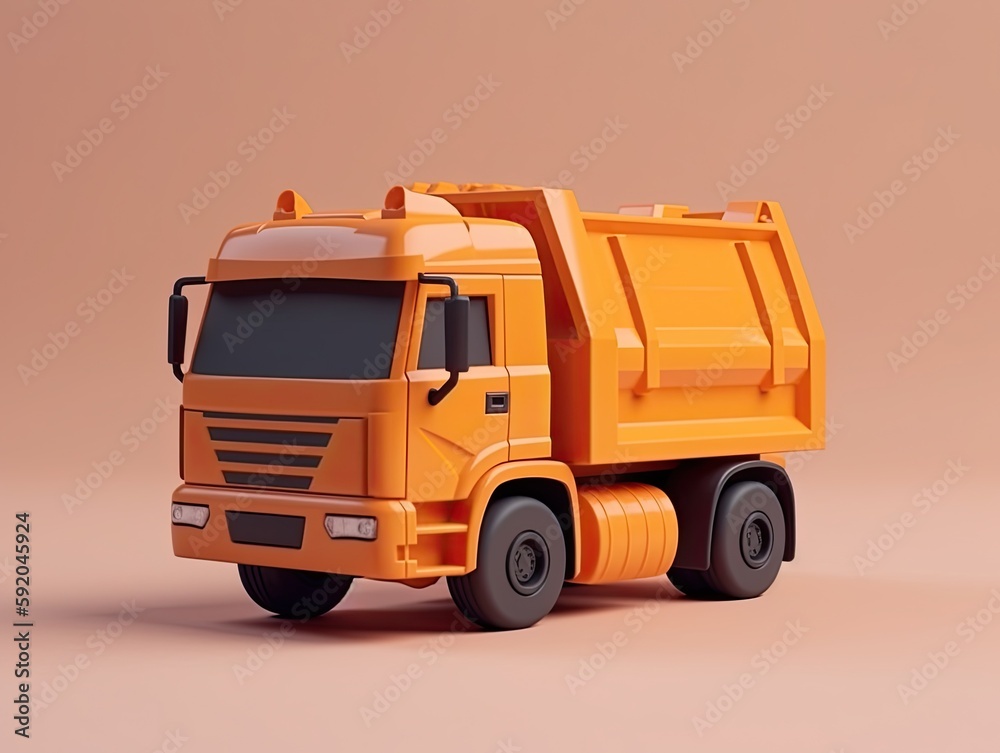 Orange toy garbage truck isolated on a neutral background. Generative ai toy car