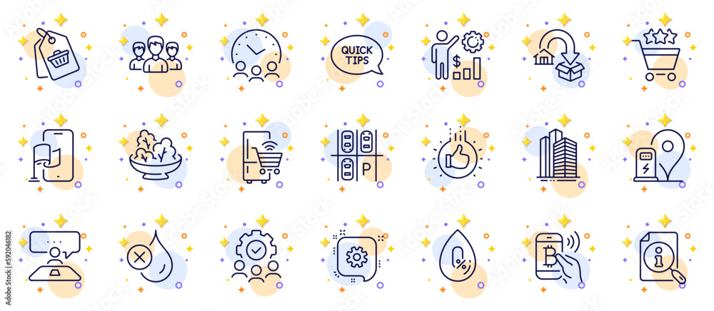 Outline set of Interview job, Bitcoin pay and Meeting time line icons for web app. Include Like hand, Location app, Employees wealth pictogram icons. Group, Charging station. Vector Outline set of Interview job, Bitcoin pay and Meeting time line icons for web app. Include Like hand, Location app, Employees wealth pictogram icons. Group, Charging station. Vector