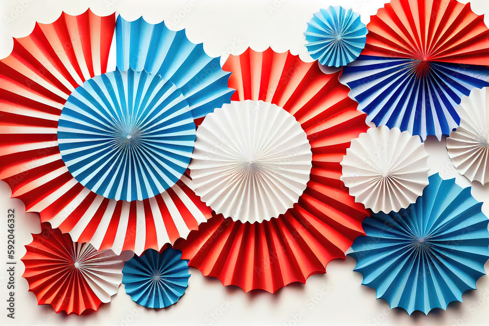 Happy Labor Day, Frame made of USA flag color paper fans on white background. Generative Ai