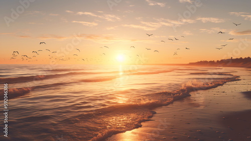 Gorgeous Sunrise with Flying Birds, Perfect for Wall Art or Home Decor. Generative ai