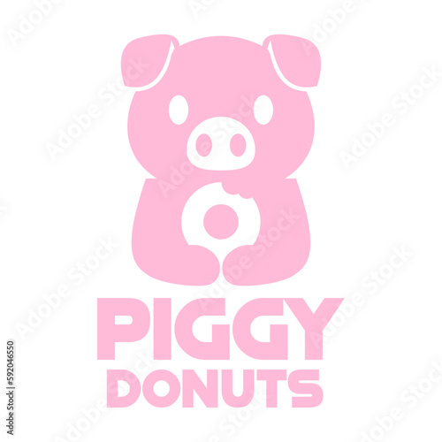 Modern vector flat design simple minimalist logo template of cute pig donut cartoon head vector for brand, emblem, label, badge. Isolated on white background.