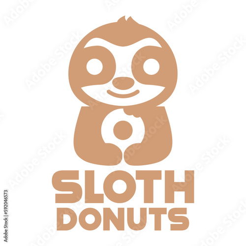 Modern vector flat design simple minimalist logo template of cute sloth donut cartoon head vector for brand, emblem, label, badge. Isolated on white background.
