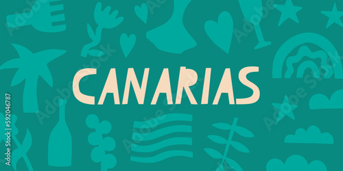 Spain region of Canary Islands. Spanish inscription. Floral abstract background. Vector banner for design, print, stickers.