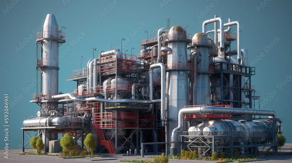 Oil gas plant, Bright color. Generative Ai