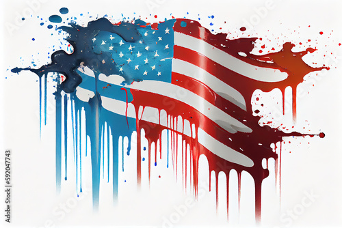 Labor Day, Paint smear in the colors of the American Flag. Generative Ai