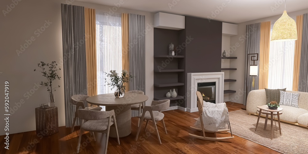Living room interior with fireplace, 3d render, 3d illustration Living room interior with fireplace, 3d render, 3d illustration