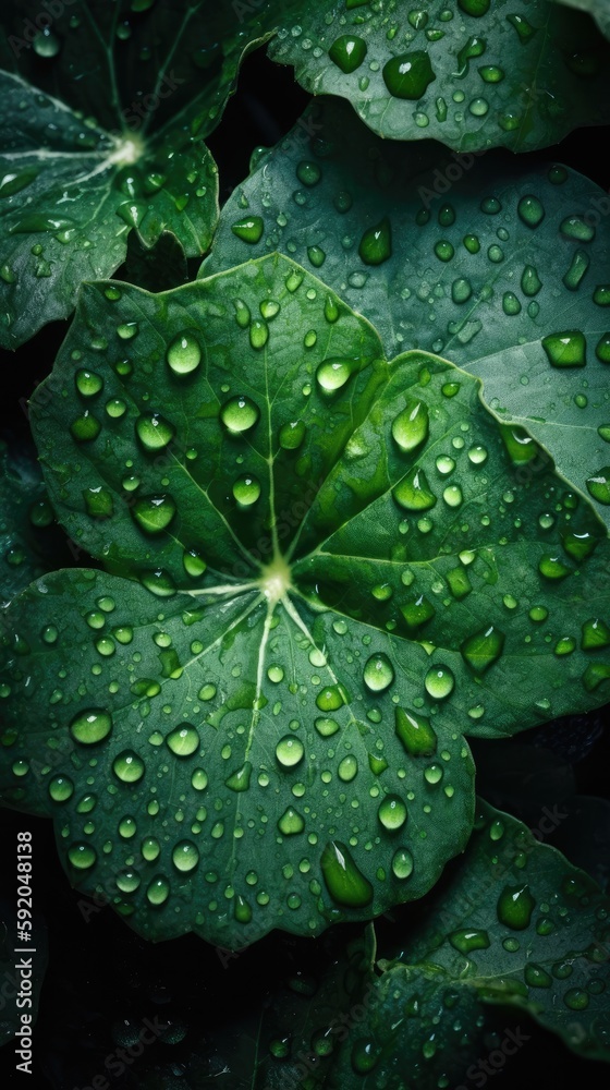 Water drops on a green leaves. Gen Ai Water drops on a green leaves. Gen Ai