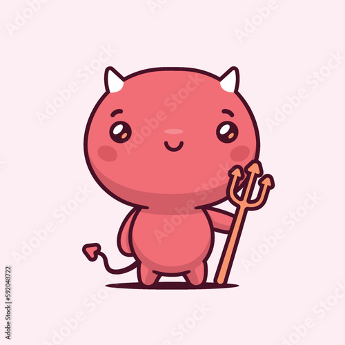 Kawaii devil, cute demon character vector cartoon illustration