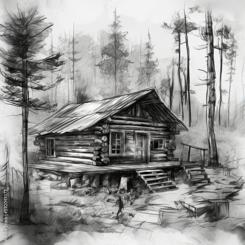 cabin in the woods, AI generative