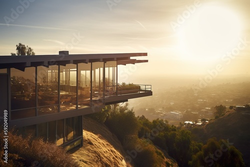 Villa eines Million  res in den H  geln von Los Angeles mit Plick auf die Stadt   Pazifik  generative AI