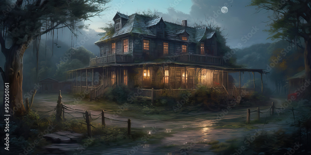 Obraz premium House in the woods, AI generative