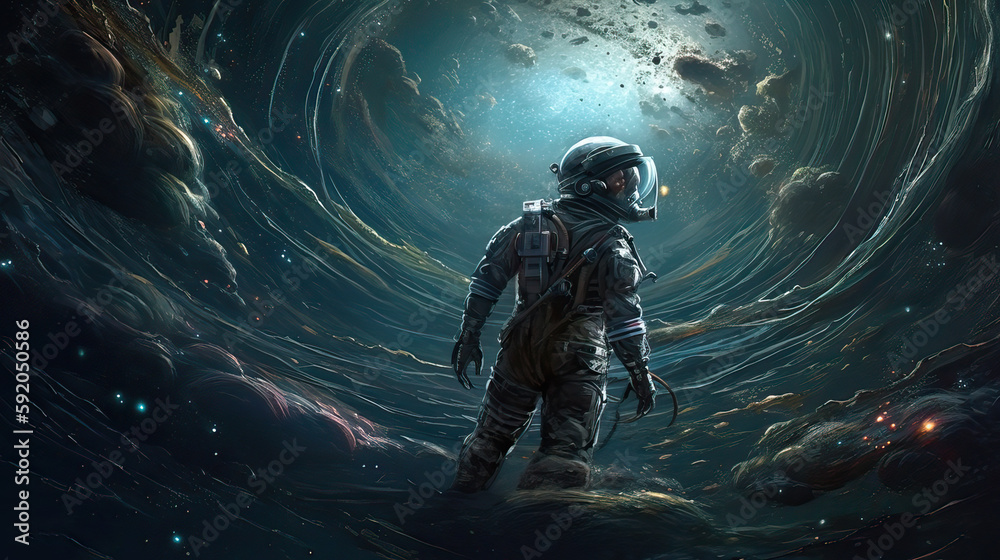 Astronaut exploring space, AI generative