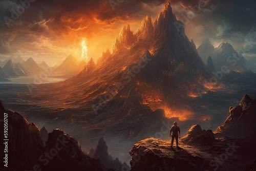 Mountains in fire, AI generative