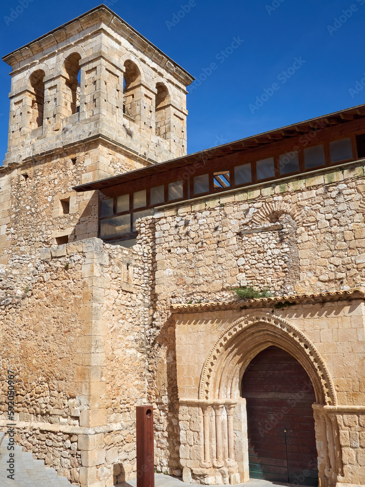 Church of Santo Domingo de Silos,  in romanesque style. It is restored and now used as an auditorium and showroom. Alarcón, province of Cuenca, Castilla La Mancha, Spain, Europe