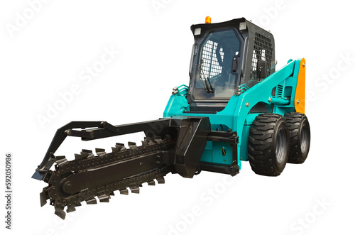 Chain trencher fixed on skid steer loader photo