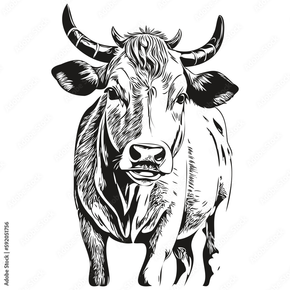 Vector image of silhouette of a cow on a white background, calf