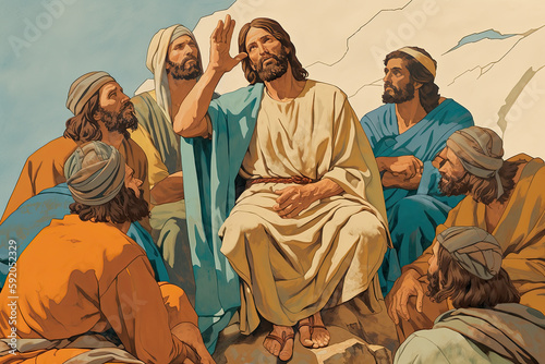 Jesus Christ talking to a group of people - AI Generated