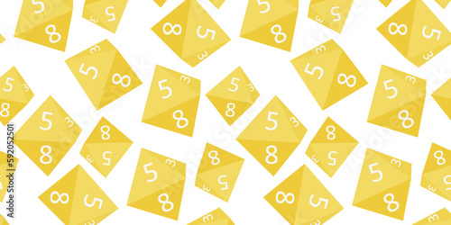 Yellow Polyhedral cubes for fantasy RPG, board games. vector illustration. Seamless pattern