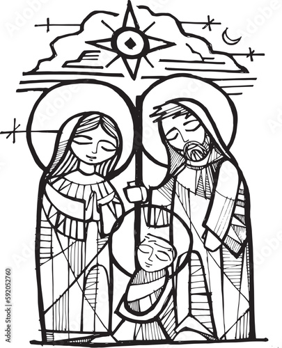 Hand drawn illustration of the Sacred Family.