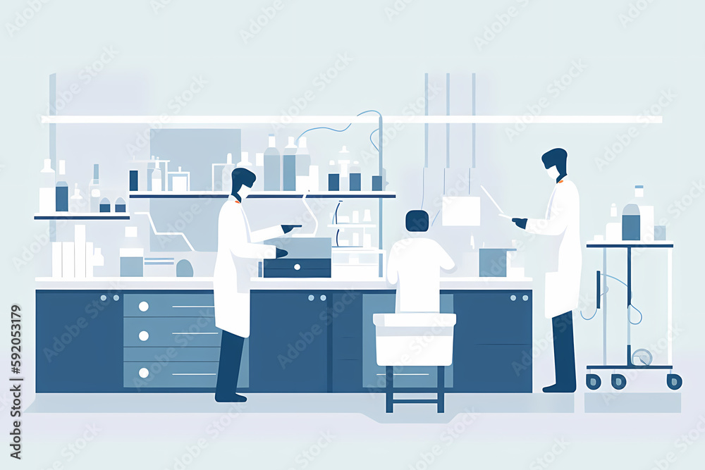 minimalist poster-style artwork featuring scientists in a laboratory minimalist poster-style artwork featuring scientists in a laboratory