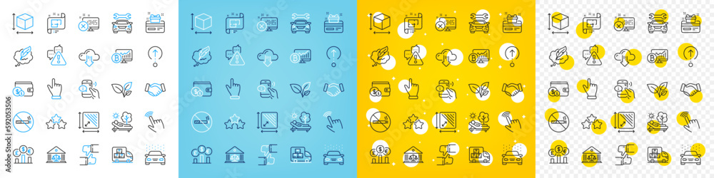 Vector icons set of Leaves, Warning and Loyalty card line icons pack for web with No smoking, Currency rate, Car outline icon. Buying accessory, Ranking stars, Reject access pictogram. Vector Vector icons set of Leaves, Warning and Loyalty card line icons pack for web with No smoking, Currency rate, Car outline icon. Buying accessory, Ranking stars, Reject access pictogram. Vector