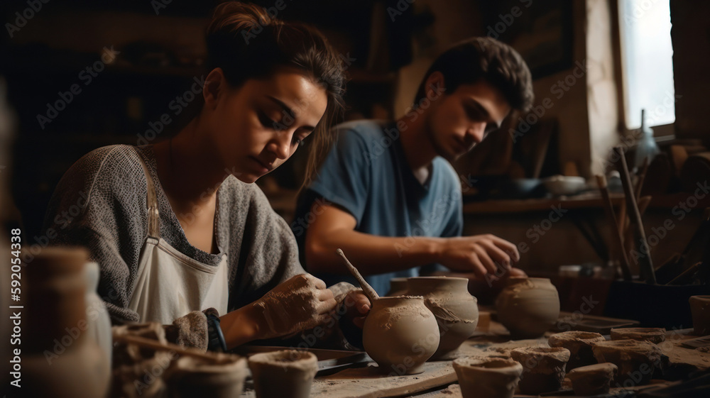 Couple carving wedge, love, attachment, endeavor. Generative AI Couple carving wedge, love, attachment, endeavor. Generative AI